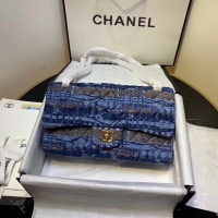 Best Luxury CHANEL Tweed Calfskin -Tone & Gold-Tone Metal AS1112 blue