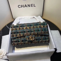 Discount CHANEL Tweed Calfskin -Tone & Gold-Tone Metal AS1112 green