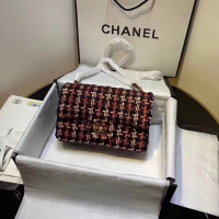 Good Product CHANEL Tweed Calfskin -Tone & Gold-Tone Metal AS1116 red