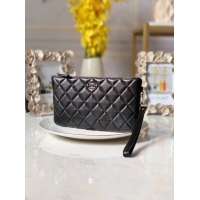 Hot Style Chanel Lambskin Clutch Bag & silver-Tone Metal A010 black