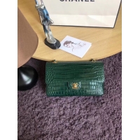 Classic Chanel Classic Flap Bag Original Alligator & Gold-Tone Metal A01112 Blackish green