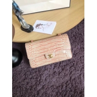 Duplicate Chanel Classic Flap Bag Original Alligator & Gold-Tone Metal A01112 light pink