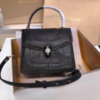 New Style BVLGARI Serpenti Forever metallic-leather shoulder bag 058962 Black