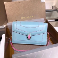 Trendy Design BVLGARI Serpenti Forever metallic-leather shoulder bag 39174 light blue