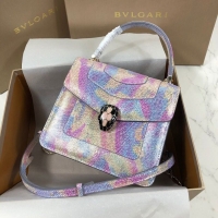 Luxury BVLGARI Serpenti Forever Metallic-leather Shoulder Bag 058962 Multicolor&Purple