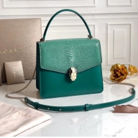 Classic Bvlgari Serpenti Forever Pearl fish skin&Calfskin Leather small crossbody bag 288687 green