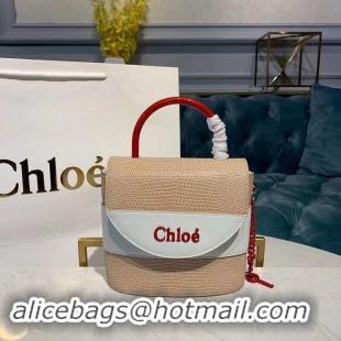 Top Grade Chloe Small Aby Lock Chain Bag in Embossed Lizard Effect on Calfskin & Goatskin 3S035 White