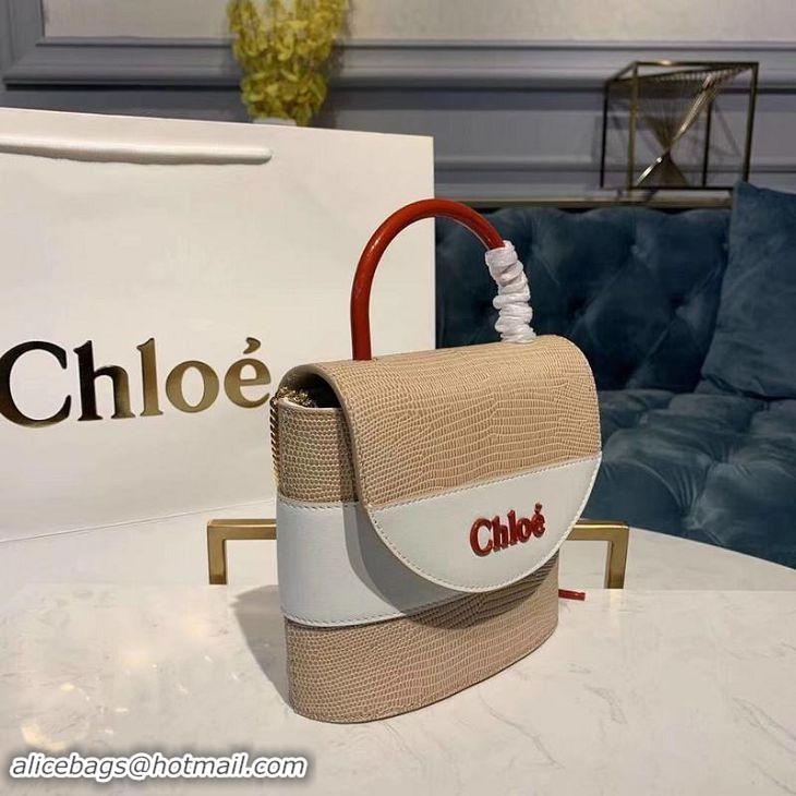 Top Grade Chloe Small Aby Lock Chain Bag in Embossed Lizard Effect on Calfskin & Goatskin 3S035 White