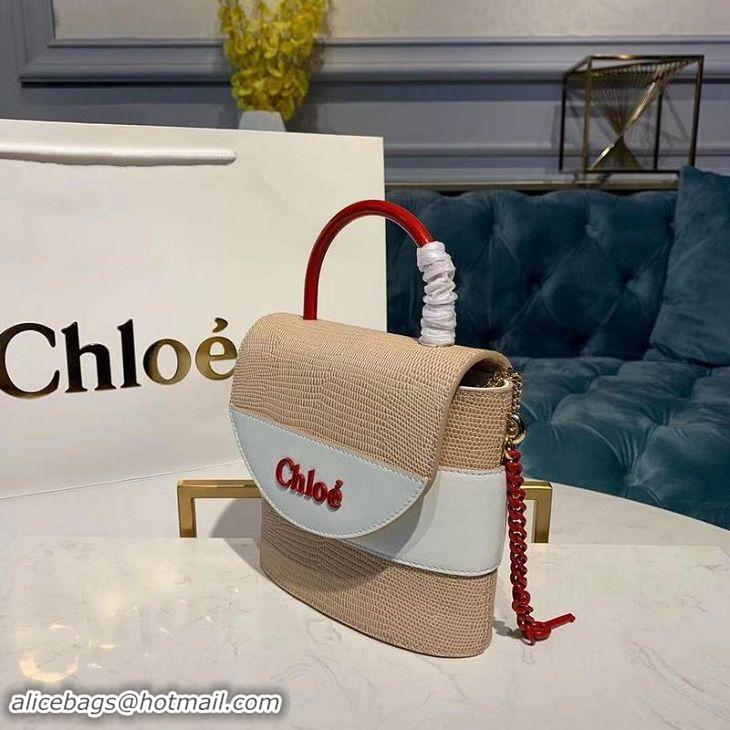 Top Grade Chloe Small Aby Lock Chain Bag in Embossed Lizard Effect on Calfskin & Goatskin 3S035 White