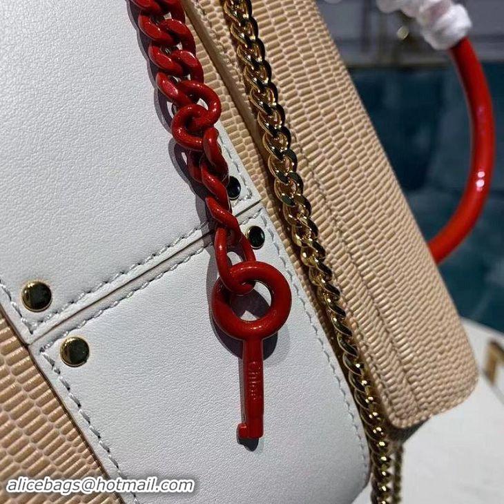 Top Grade Chloe Small Aby Lock Chain Bag in Embossed Lizard Effect on Calfskin & Goatskin 3S035 White