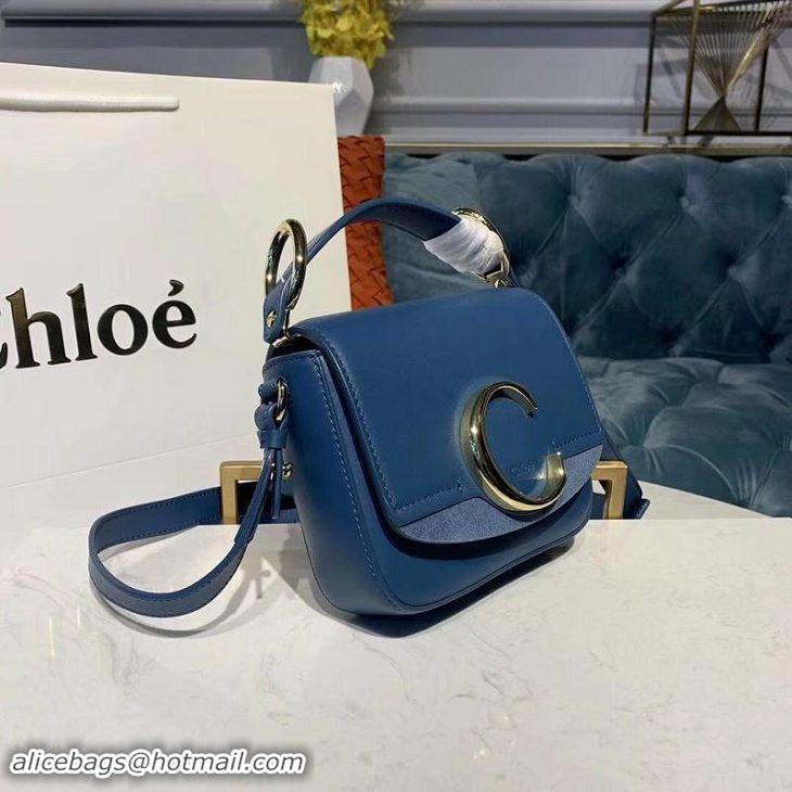 Good Quality Chloe Original Calfskin Leather Top Handle Small Bag 3S030 Blue