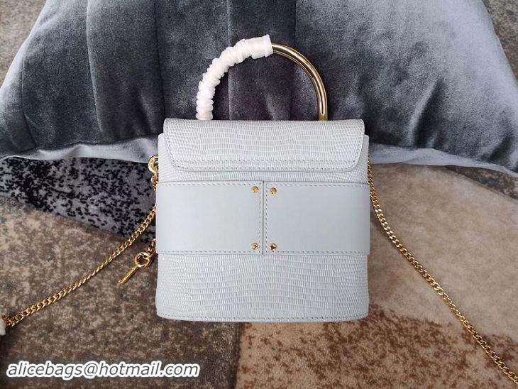 Good Quality Chloe Small Aby Lock Chain Bag in Embossed Lizard Effect on Calfskin & Goatskin 3S035 Light Blue