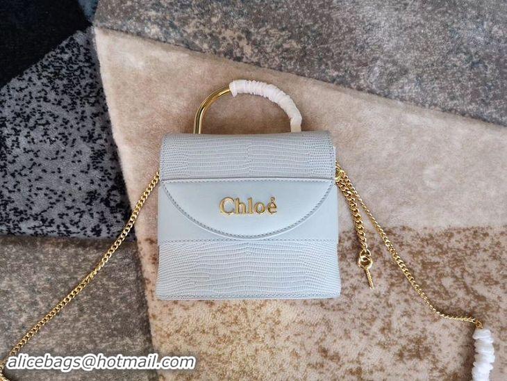 Good Quality Chloe Small Aby Lock Chain Bag in Embossed Lizard Effect on Calfskin & Goatskin 3S035 Light Blue