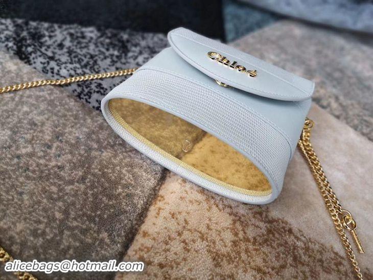 Good Quality Chloe Small Aby Lock Chain Bag in Embossed Lizard Effect on Calfskin & Goatskin 3S035 Light Blue