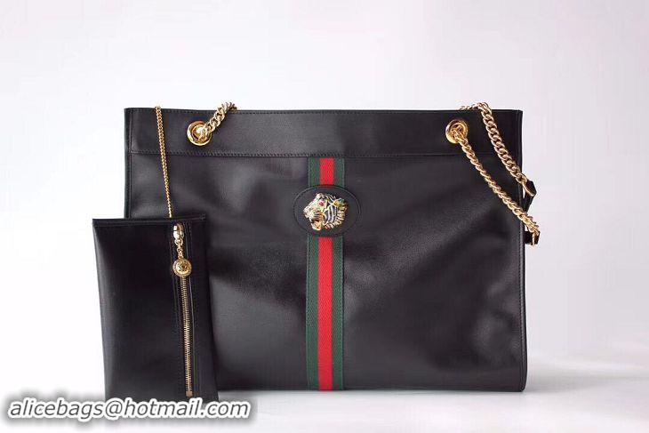 High Quality Gucci Original Calf Leather Tote Bag 517221 Black With Tiger Head