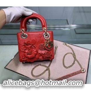 Pretty Style Dior MINI LADY DIOR CALFSKIN BAG M0505 red