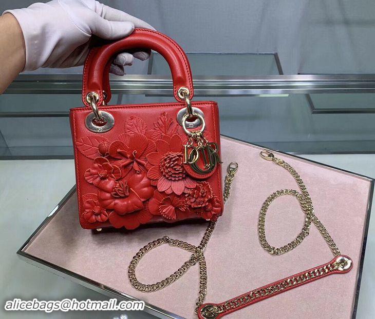 Pretty Style Dior MINI LADY DIOR CALFSKIN BAG M0505 red