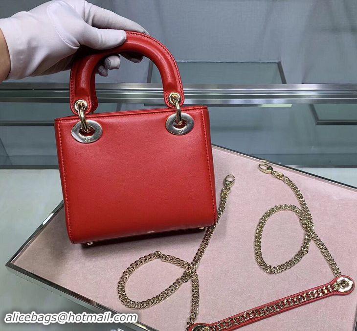 Pretty Style Dior MINI LADY DIOR CALFSKIN BAG M0505 red