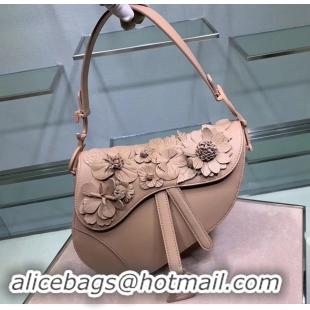 Top Grade Dior SADDLE-TAS VAN KALFSLEER Bag Flower M0446C Nude