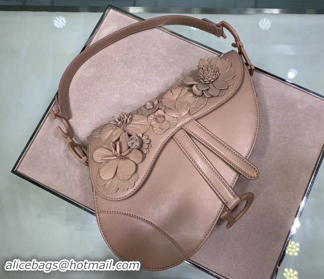 Top Grade Dior SADDLE-TAS VAN KALFSLEER Bag Flower M0446C Nude