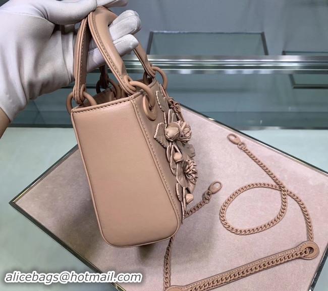 Best Grade Dior MINI LADY DIOR CALFSKIN BAG Flower M0505 Nude