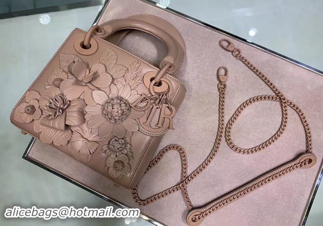 Best Grade Dior MINI LADY DIOR CALFSKIN BAG Flower M0505 Nude