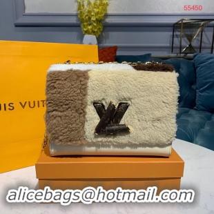 Luxury Imitation Louis Vuitton TWIST MM Original wool Leather Bag M55450 White