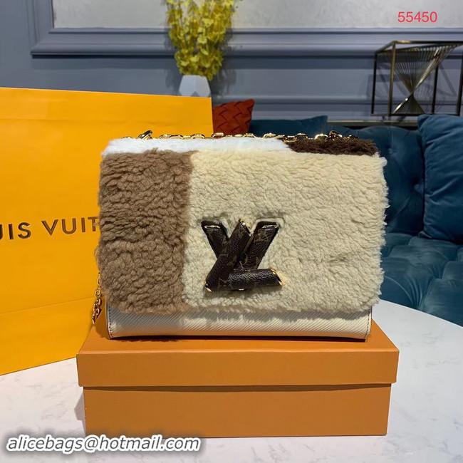 Luxury Imitation Louis Vuitton TWIST MM Original wool Leather Bag M55450 White