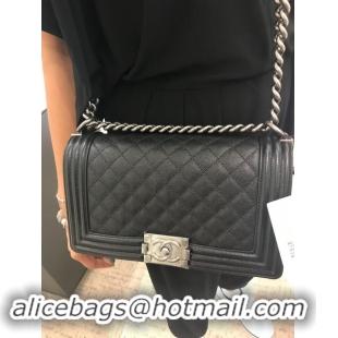 Buy Classic Chanel Original Caviar Leather Boy Flap Shoulder Black Bag A67086 Silver