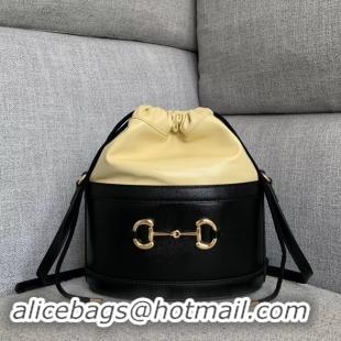 Top Quality Gucci 1955 Horsebit bucket bag 602118 black&cream