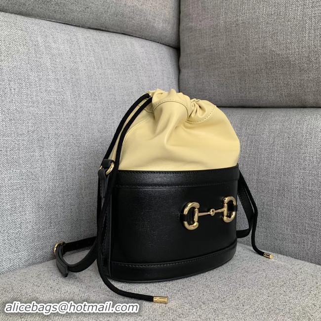 Top Quality Gucci 1955 Horsebit bucket bag 602118 black&cream