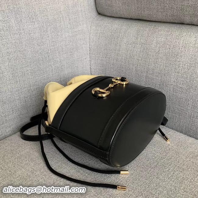 Top Quality Gucci 1955 Horsebit bucket bag 602118 black&cream