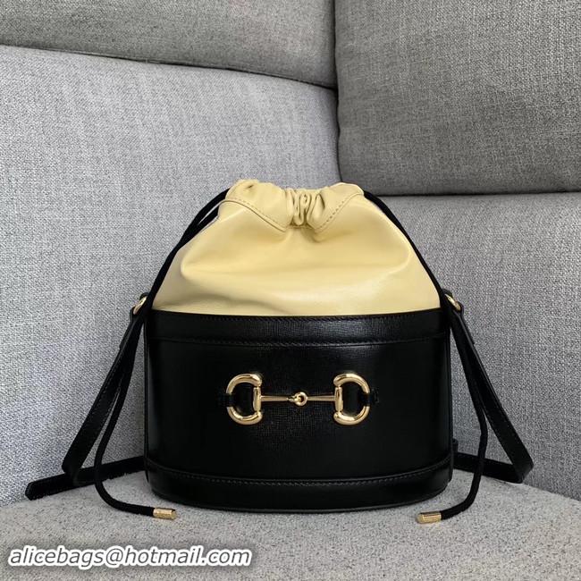 Top Quality Gucci 1955 Horsebit bucket bag 602118 black&cream