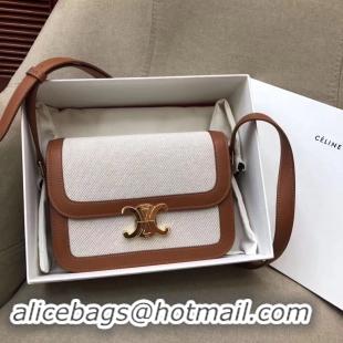 Best Quality CELINE LARGE TRIOMPHE BAG IN TEXTILE AND NATURAL CALFSKIN 18887 Brown