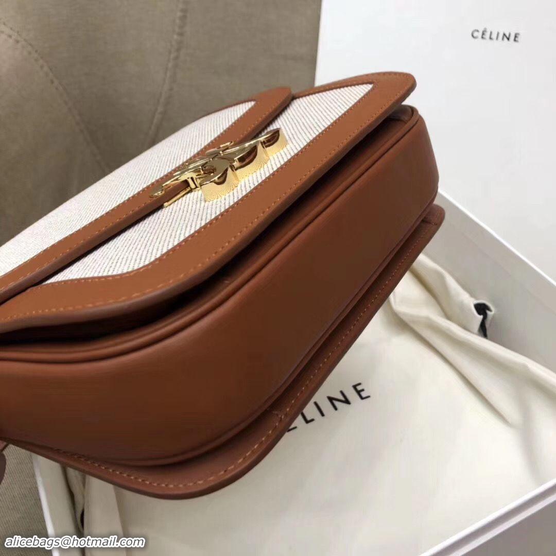 Best Quality CELINE LARGE TRIOMPHE BAG IN TEXTILE AND NATURAL CALFSKIN 18887 Brown