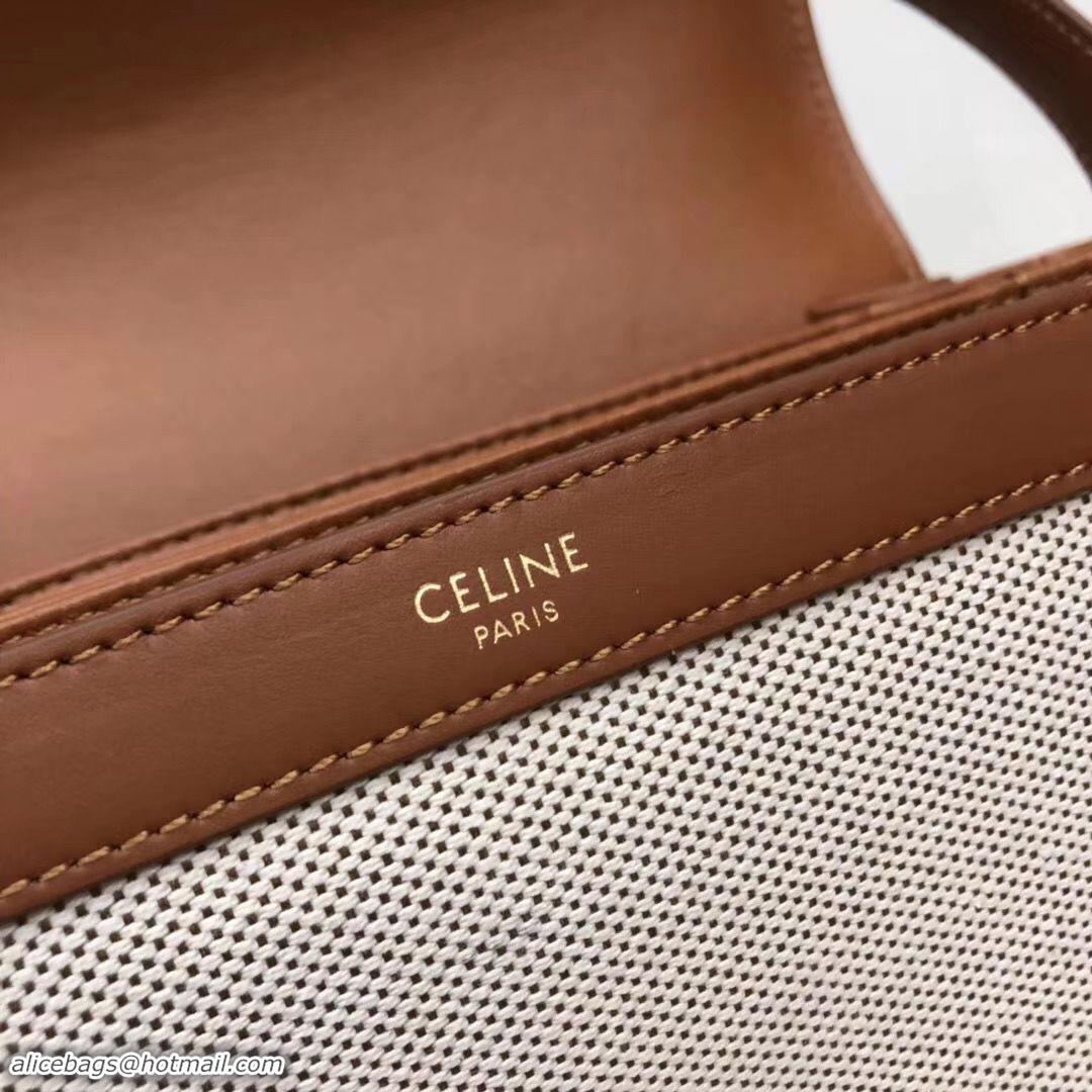 Best Quality CELINE LARGE TRIOMPHE BAG IN TEXTILE AND NATURAL CALFSKIN 18887 Brown