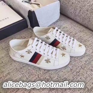 Grade Gucci Ace Leather Low-Top Sneakers Blue/Red Web Embroidered Bee G89103 White