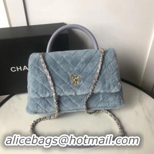 Well Crafted Chanel flap bag with top handle A92991 light blue