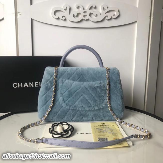 Well Crafted Chanel flap bag with top handle A92991 light blue