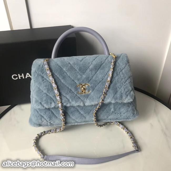 Well Crafted Chanel flap bag with top handle A92991 light blue