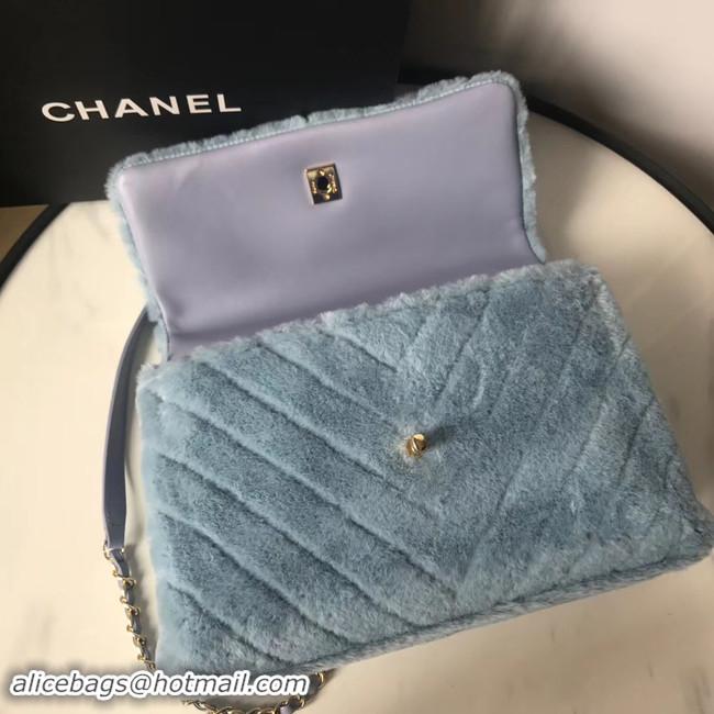 Well Crafted Chanel flap bag with top handle A92991 light blue