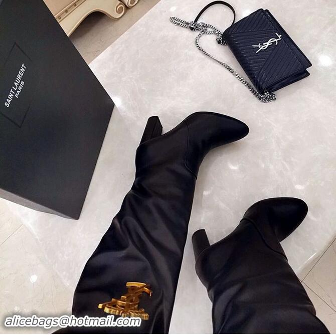 Hot Sell Yves Saint Laurent Heel 9.5cm High Boots Black/YSL Logo YSL8976 2019