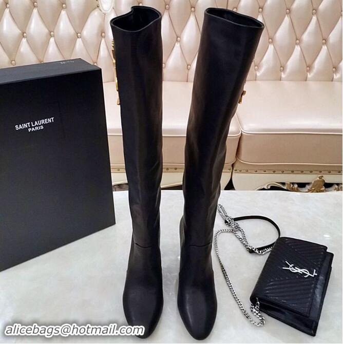 Hot Sell Yves Saint Laurent Heel 9.5cm High Boots Black/YSL Logo YSL8976 2019