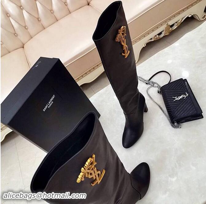 Hot Sell Yves Saint Laurent Heel 9.5cm High Boots Black/YSL Logo YSL8976 2019