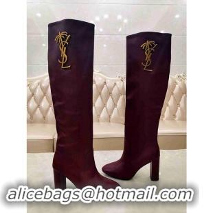 Best Price Yves Saint Laurent Heel 9.5cm High Boots Burgundy/YSL Logo YSL8977 2019