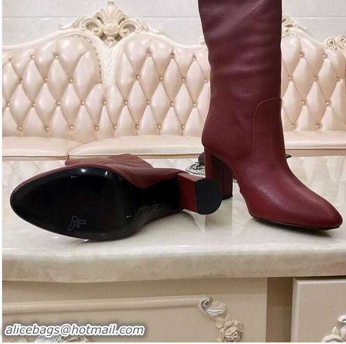 Best Price Yves Saint Laurent Heel 9.5cm High Boots Burgundy/YSL Logo YSL8977 2019