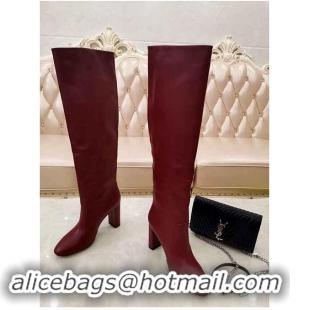 Good Product Yves Saint Laurent Heel 9.5cm High Boots Burgundy YSL8979 2019