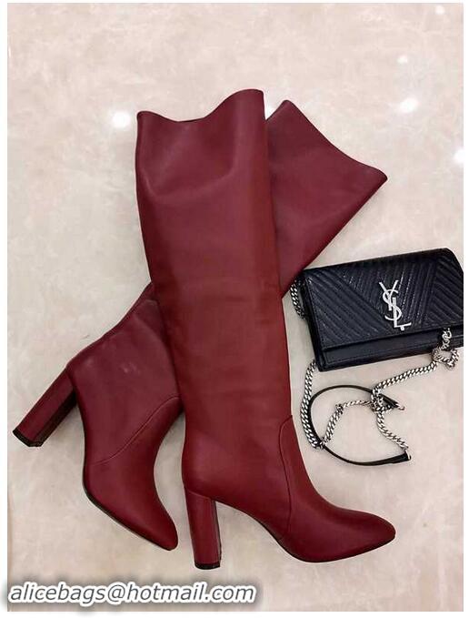 Good Product Yves Saint Laurent Heel 9.5cm High Boots Burgundy YSL8979 2019