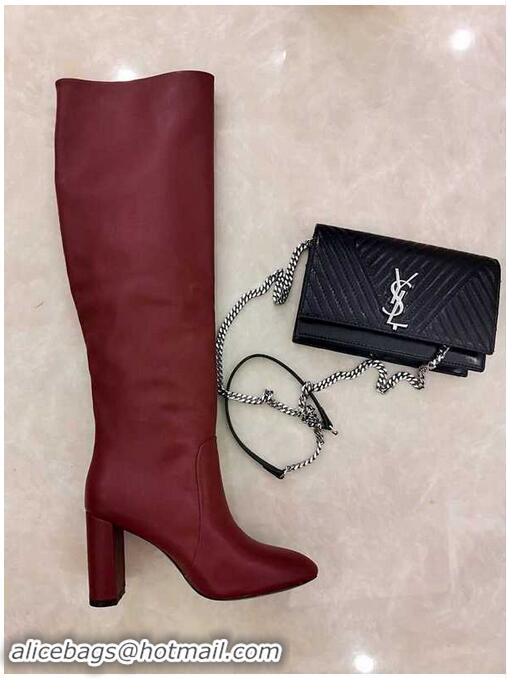 Good Product Yves Saint Laurent Heel 9.5cm High Boots Burgundy YSL8979 2019