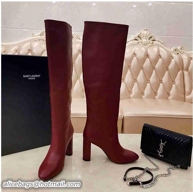 Good Product Yves Saint Laurent Heel 9.5cm High Boots Burgundy YSL8979 2019